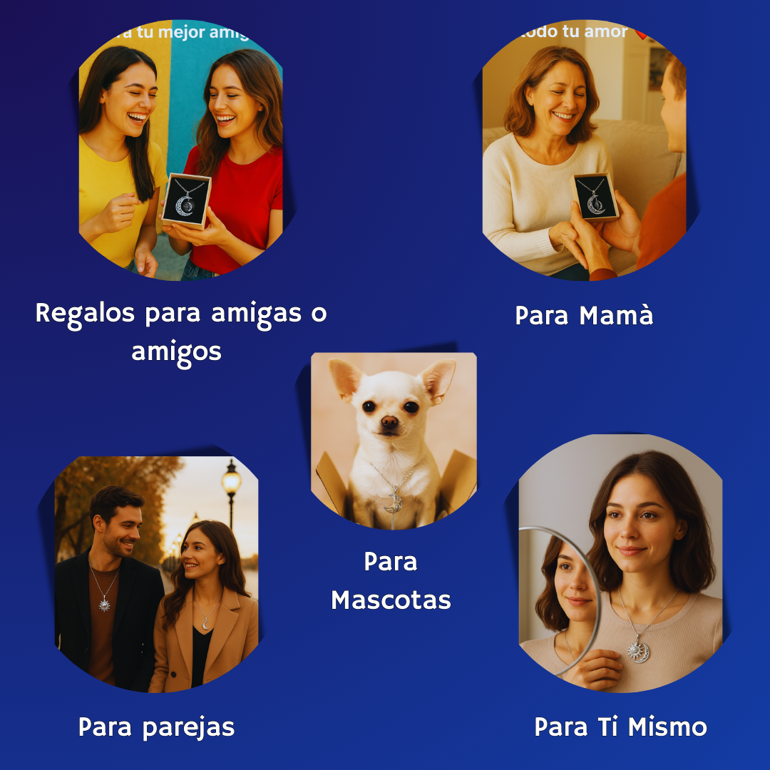 Te Amo en 100 Idiomas - Collar Sol y Luna